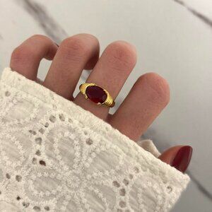SKU:0472 vintage gold ring with red burgundy zircon stone stainless‎ steel